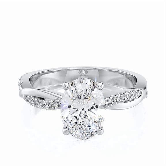 14k White Gold Plated 1.5 CT Oval Moissanite Engagement Ring Twisted Pave Diamond Band Bridal for Women