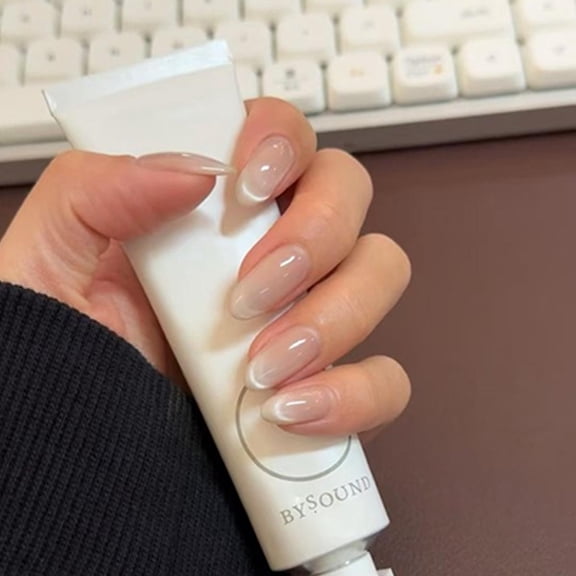 Translucent French Tip Almond Press On Nails Natural Elegant Fake Nails for Halloween Christmas Gifts