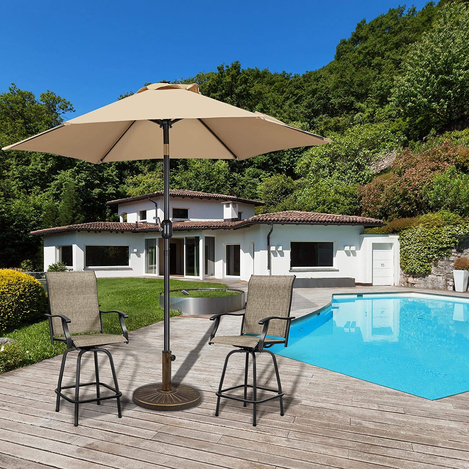 HJTER Round Umbrella Base 18'' Heavy Duty Outdoor Umbrella Stand for Patio, Outdoor, Garden, Lawn - Bronze