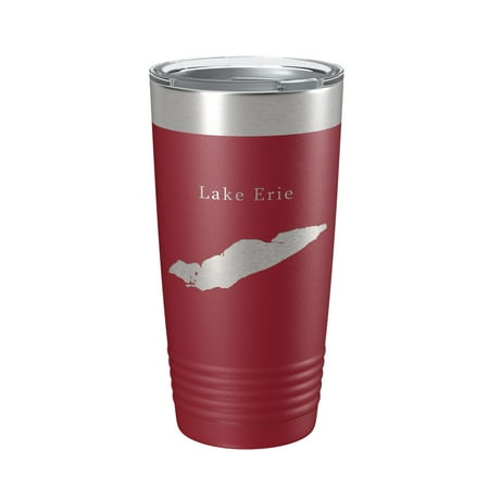 

Lake Erie Map Tumbler Travel Mug Insulated Laser Engraved Coffee Cup Michigan Ohio Pennsylvania New York 20 oz Maroon