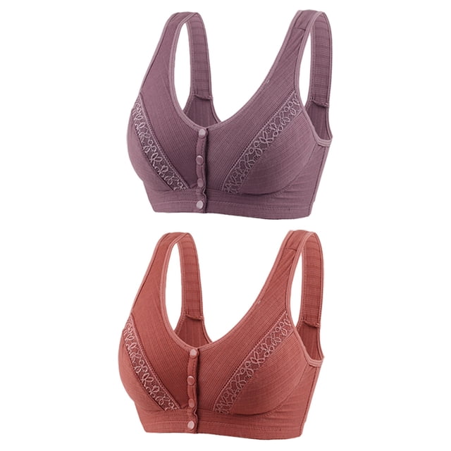Timegard Womens 2pc Bras Wireless Breathable High Support Front Closure Button Comfort Everyday Bras
