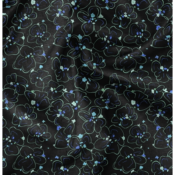 Soimoi Pure Silk Black Fabric By the Yard - 42 Inch Wide - Florals Print Fabric - Elegant and Timeless Patterns for Fashion and Home Decor Printed Fabric