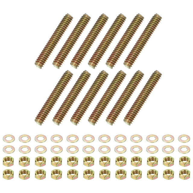 1/4" x 1-1/2" Color Zinc Fully All Thread Rod, 12 Pcs Carbon Steel Long Threaded Screw for Furniture Garden
