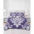 thumbnail image 2 of Quilts King Size Bedding Set, Purple Boho Lightweight Quilted Comforter, Vintage Classic Bohemia Flower Textured Soft Reversible Bedspread Coverlet with Pillow Covers for All Season, 96" x 106", 2 of 7
