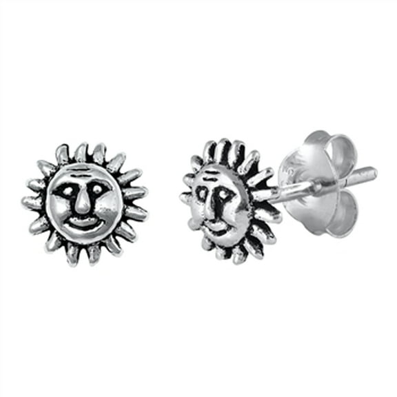 Sterling Silver Sun Face Celestial Retro Smile Stud Earrings 925 New Jewelry Female Unisex