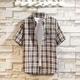 thumbnail image 4 of Camisas de los Hombres de Manga Larga Casual Botón de Comprobación Bolsillo Solapa Camisa de Moda, Poliéster Cuadrado, 4 of 7