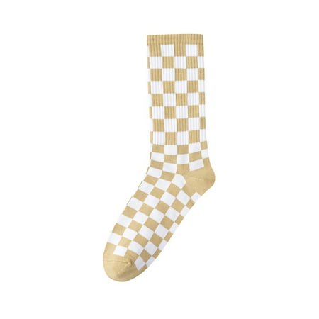 

SHIBAOZI Women Men Casual Socks Stylish Color-Contrast Checkerboard Printed Patchwork Middle-Calf Socks
