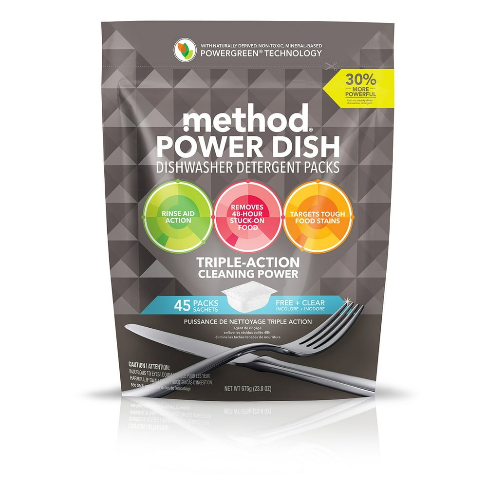 Method Power Dish Dishwasher Detergent Packs, Free + Clear, 45 count