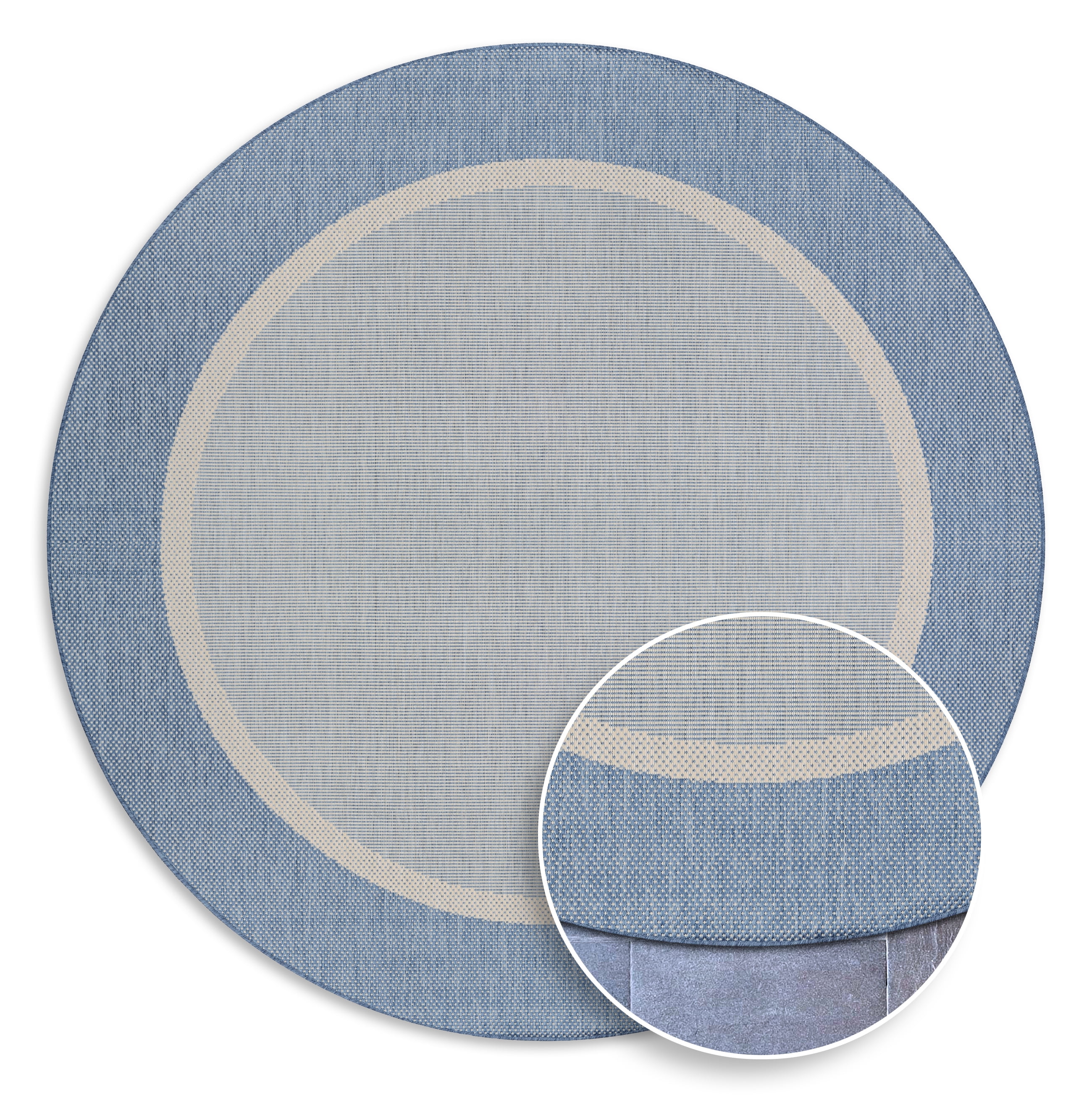 Couristan Recife Stria Texture Indoor/Outdoor Rug, 8'6", Round, Champagne- Blue Color, Hose Washable, 5526/1212
