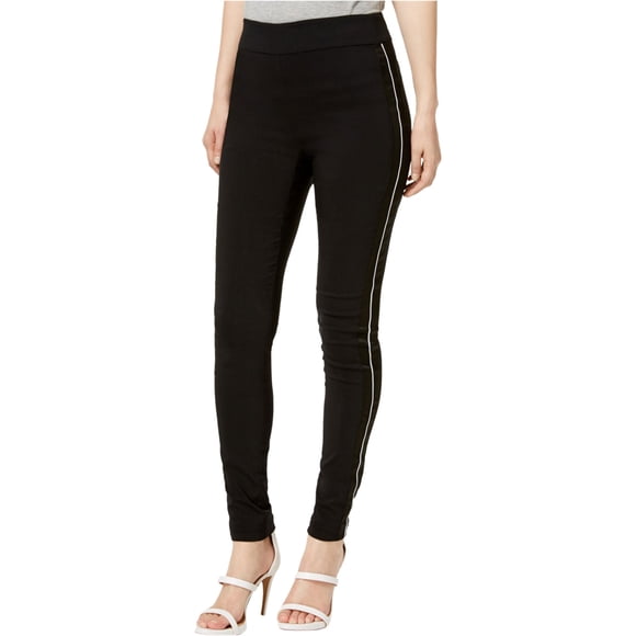 INC Womens Satin Stripe Casual Leggings, Negro, 2