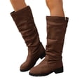 thumbnail image 2 of Domuza Women's Slouchy Knee High Boots, Faux Suede Buckle Decor Low Block Heel Tall Boots, Non-Slip Ruched Casual Winter Boots for Daily Commuting Walking Outdoor Wear Brown 8.5（EU-41）, 2 of 7
