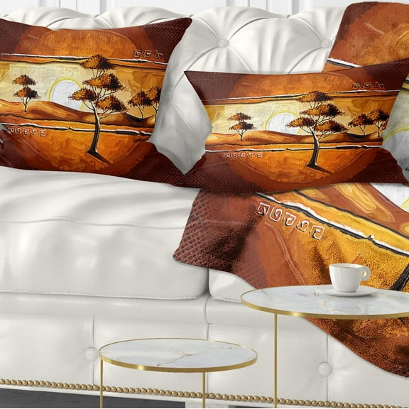 Designart African Motive Art Watercolor - Modern Landscape Printed Throw Pillow - 12x20