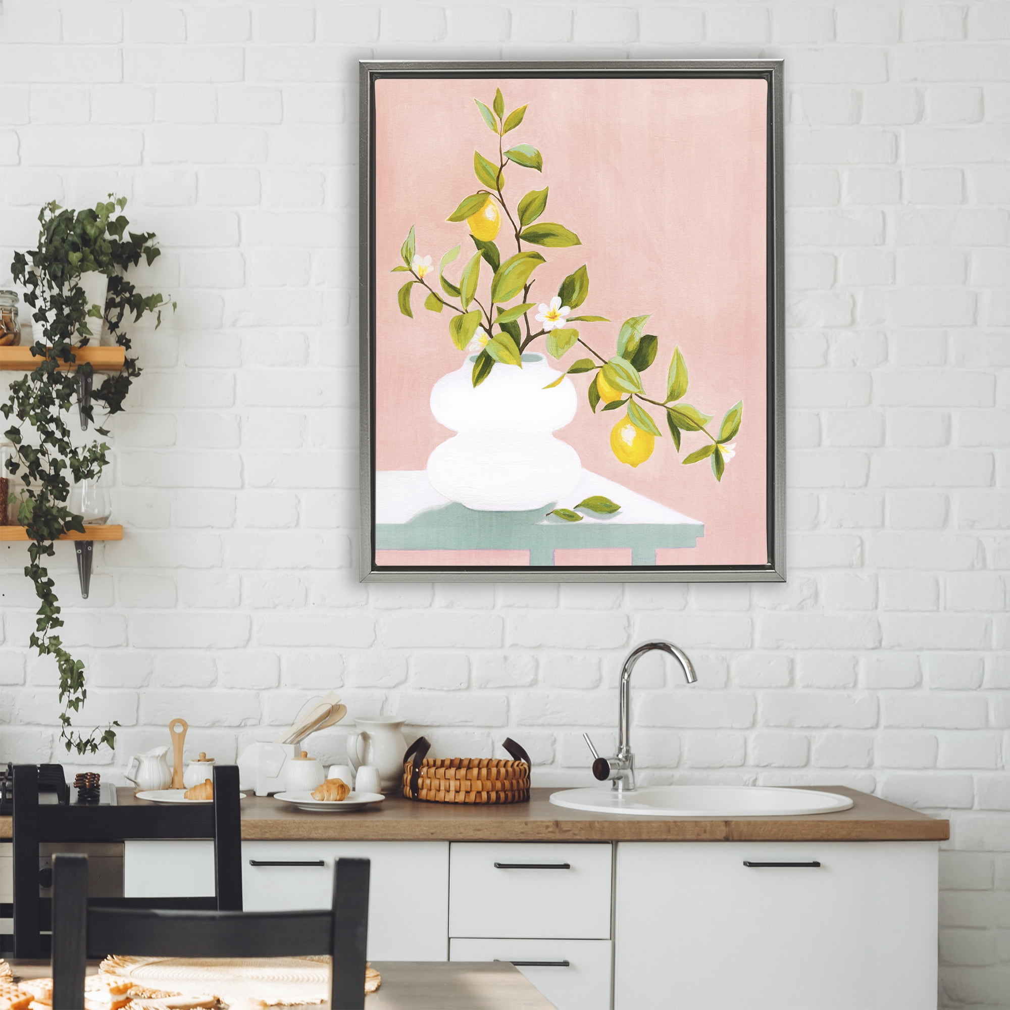 Stupell Industries Afternoon Limoncello Plant Gray Framed Floater Canvas Wall Art, design by Grace Popp