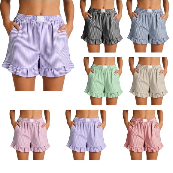 Lzobxe Womens Shorts Striped for Women High Waisted Trendy Casual Pull On Elastic Waist,Size S-2XL