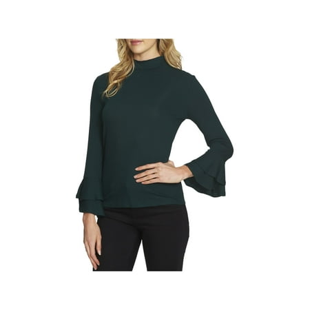 - 1.State Womens The Curator Ruffled-Sleeve Ribbed Knit Mock Turtleneck Sweater