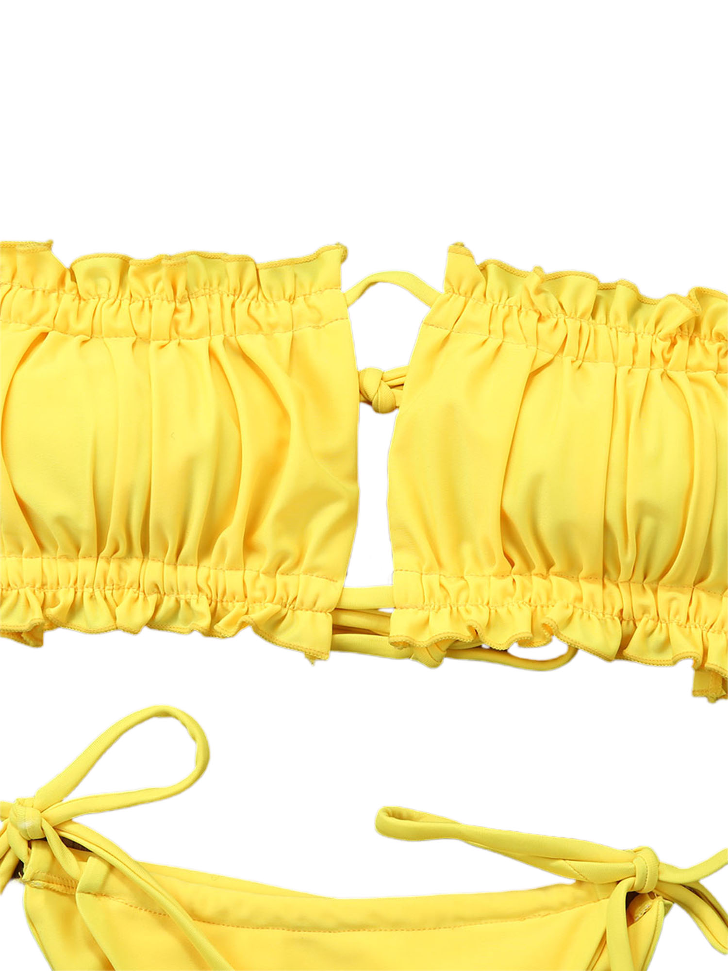 Eyicmarn Womens Girls Strapless Ribbed Tie Back Ruffle Cutout Bandeau Bikini Set Swimsuit - image 3 of 6