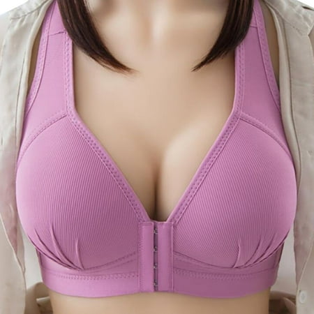 

Aayomet Sports Bras Women s Full Cup Front Button Gathered Breathable Thin Sports Bra Without Steel Ring Bra Purple 36