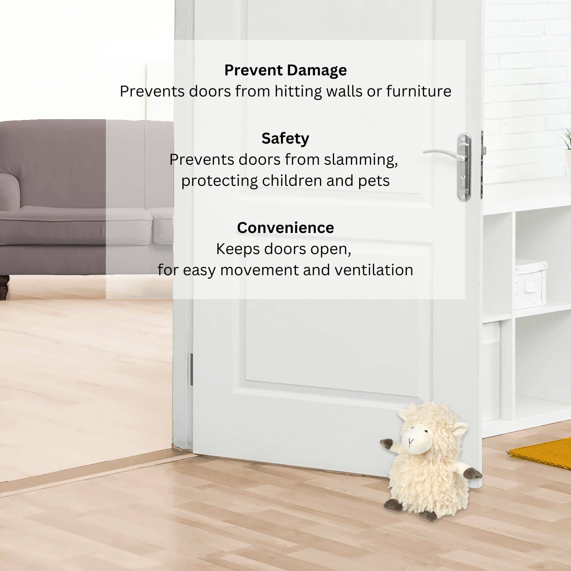 Decorative Sheep Door Stopper, 2.3 lb Weighted, Ecru