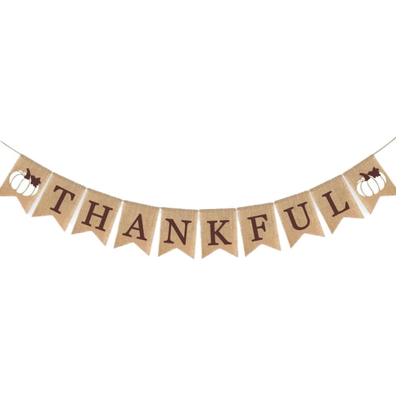 Thankful Banner Holiday Decorations Fall Mantel Garland Rustic Harvest Autumn White Pumpkin