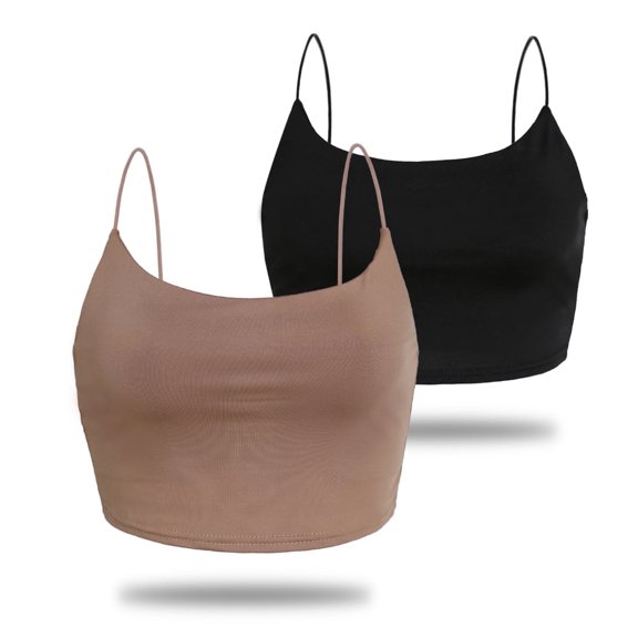 Amilia Women's Basic Solid Cami Spaghetti Double Layer Crop Tank Top