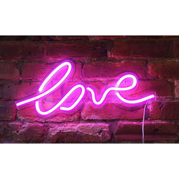 Isaac Jacobs 17.5" x 7" LED Neon Pink “Love” Wall Sign For Cool Light, Powered by USB Wire