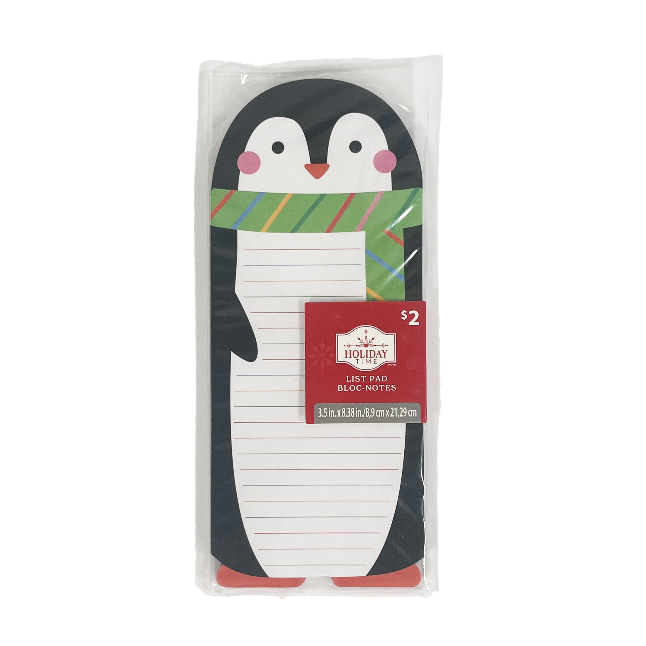 Holiday Time Green Scarf Penguin Christmas Paper List Pad, Party Favors