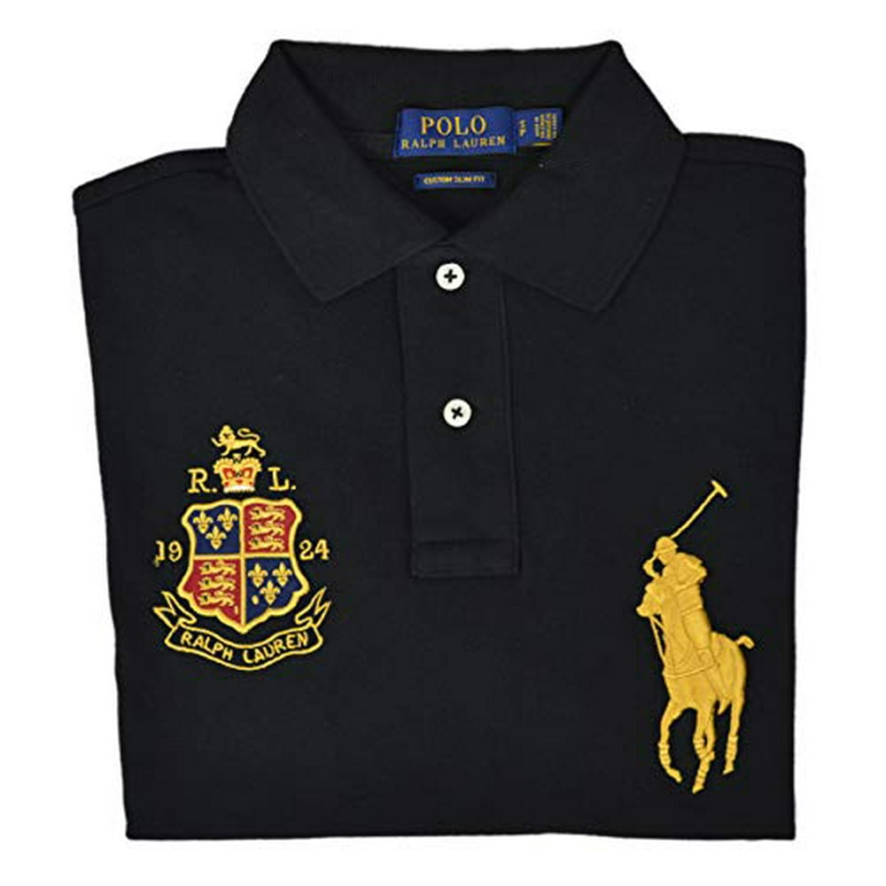 Polo Ralph Lauren - New Polo Ralph Lauren Men's Gold Big Pony Custom Slim Fit Polo Shirt, Black