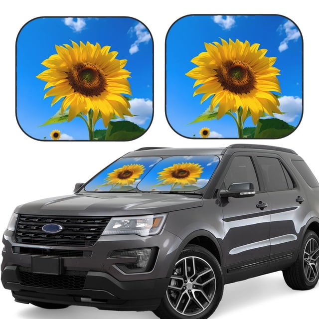Wukai Blue Sky Sunflower Car Front Windshield Sun Shade,Sun Visor Shield Block Automotive Interior Protector Blocks UV Rays-Large