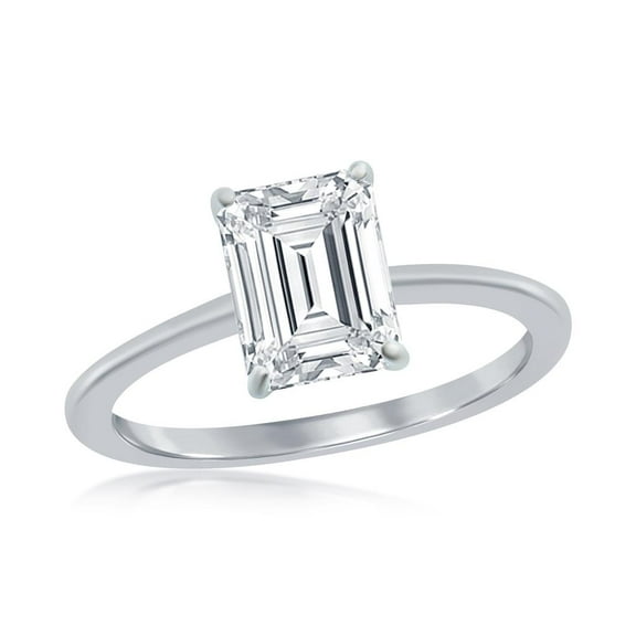 Emerald-Cut 8mm Simulated Diamond CZ Ring | Sterling Silver Bridal Engagement Dainty Ring | Jewelry for Bride, Bridesmaid, Women's and Girls-size 6