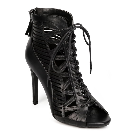 Wild Diva EG89 Women Leatherette Peep Toe Slit Lace Up Sandal Bootie