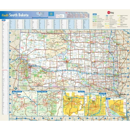 United States Road Map Large Laminated Map - Large detailed roads and highways map of South Dakota state with national parks, all cities, towns and villages Poster 24 x 36 ()
