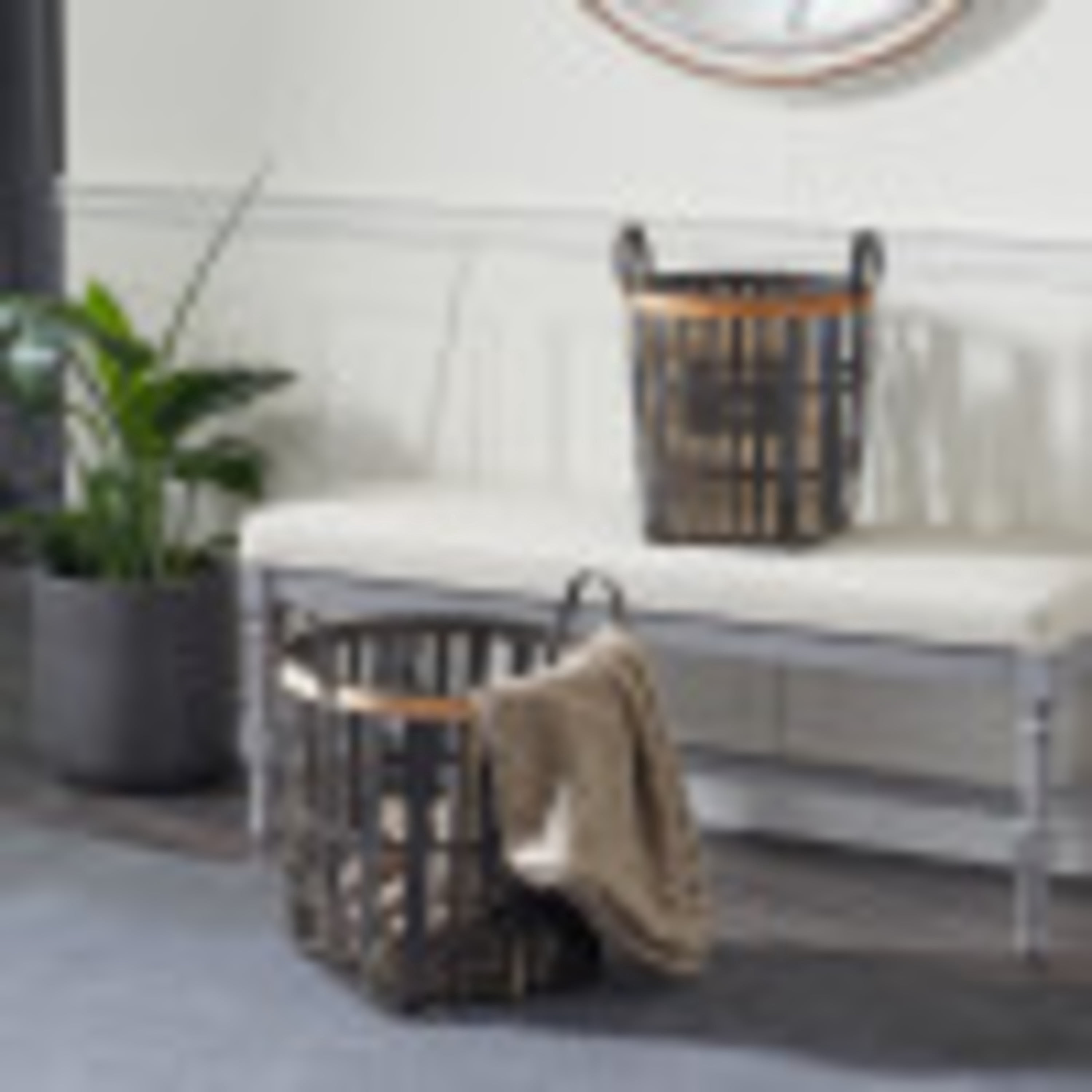 DecMode 17", 20" Black Bamboo Farmhouse Storage Basket, 2 - Pieces