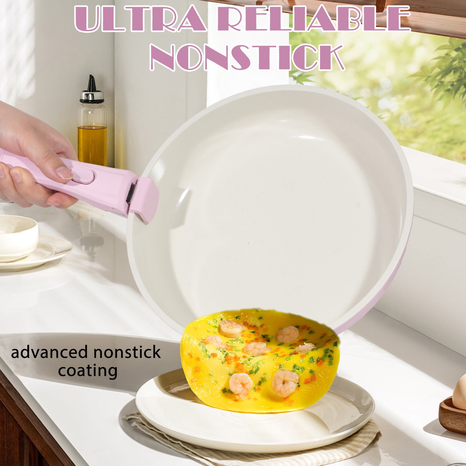 Vivicreate 11-Piece Nonstick Aluminum Pots and Pans Set with Removable Handle, Granite-Inspired Cookware, Induction Compatible, Stackable Design