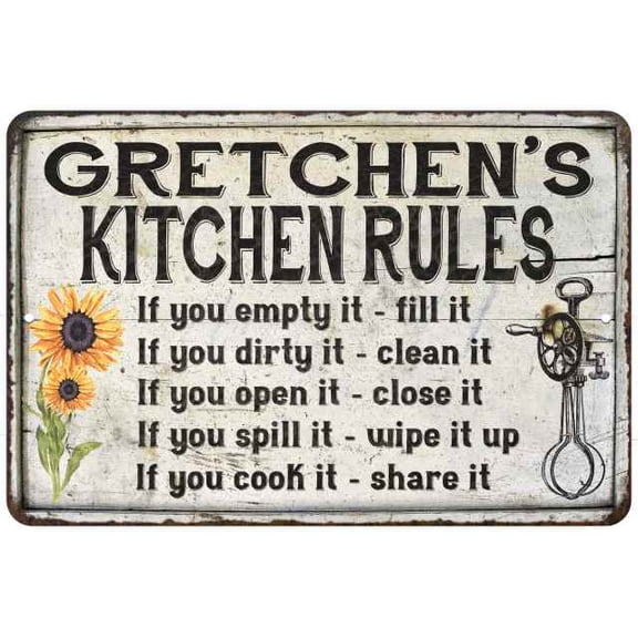 Gretchen's Kitchen Rules Chic Sign Vintage Decor 8x12 Metal Sign 108120032447