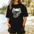 thumbnail image 2 of Sexlip Womens Swimsuit Set Floral Skull Print Cover Up Design Crew Neck Short Sleeve Loose Silhouette Lightweight Fabric for Beach Vacations Black XXL, 2 of 4