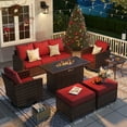 thumbnail image 5 of ELPOSUN Patio Furniture Set, 7 Pieces Outdoor Patio Set, All-Weather Wicker Rattan Outdoor Furniture Set with Fire Pit Table & Swivel Chairs for Poolside, Backyard, Red, 5 of 10