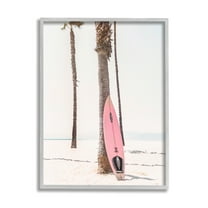 Stupell Industries Pink Surfboard on Coast Nature Photography Gray Framed Art Print Wall Art, 11 x 14