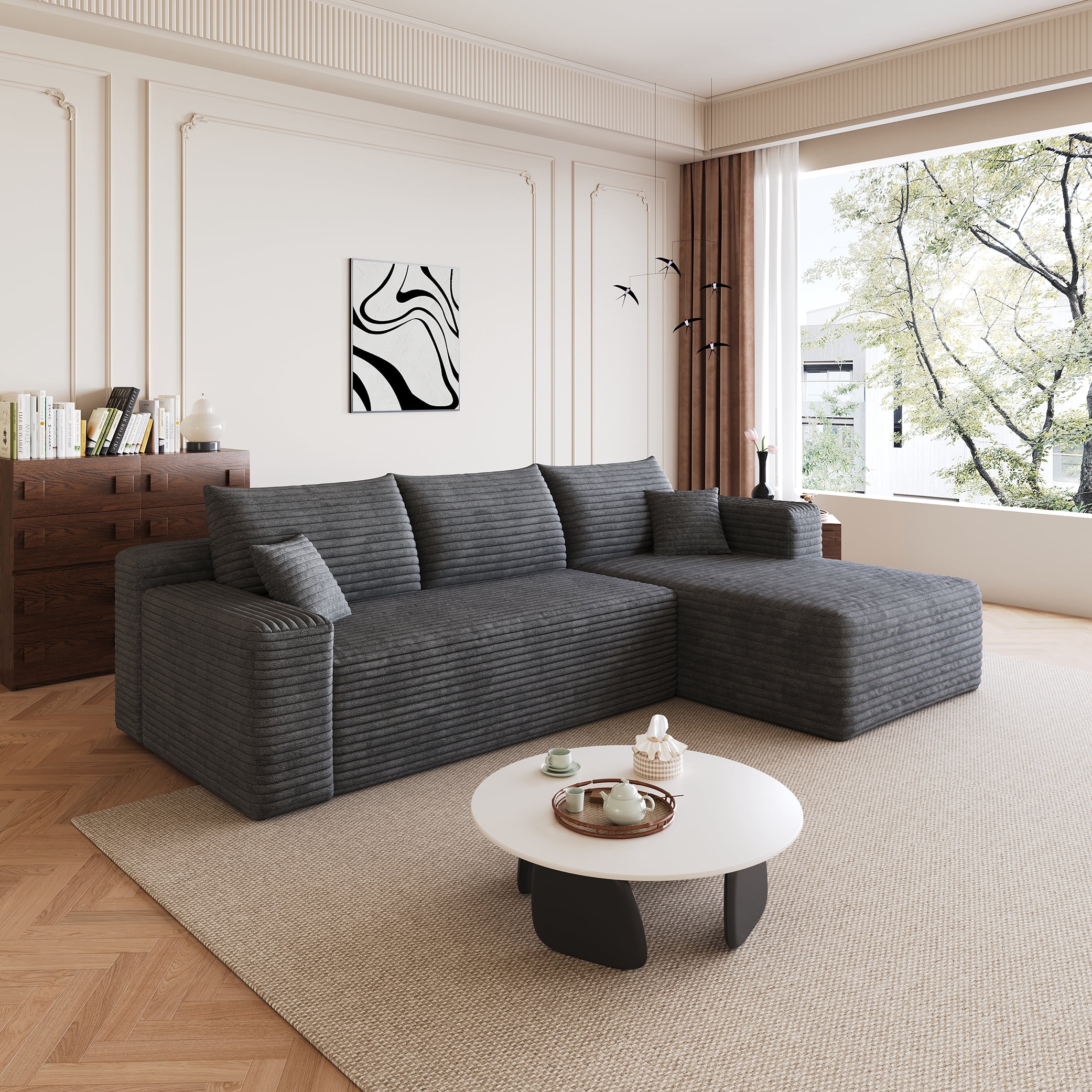 Leumius Modular Sectional Sofa,Oversized L-Shape Cloud Couch,Modern Corduroy Upholstered Couches for Living Room,No Assembly Required,Dark Gray(Right Facing Chaise)
