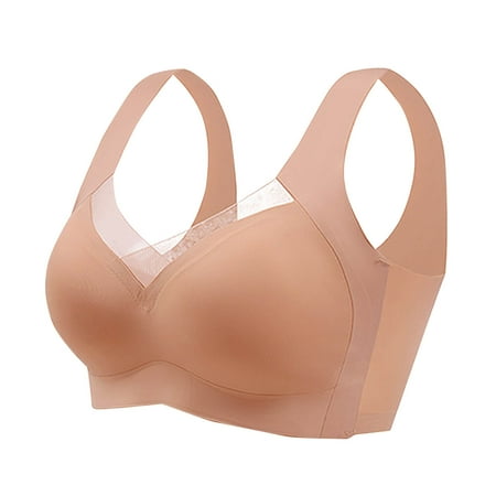 Mrasaso Summer Savings! Everyday Bras Women Nylon Bra Fashion Women s Large Size Solid Color Hollow Out Wireless BraSemi-Fixed Soft Support Daily Bra(1pc Underwear) Khaki|XL