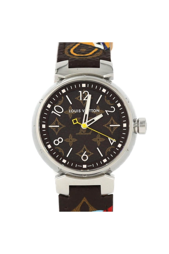 Pre-Owned Louis Vuitton Tambour Monogram QA071 SS Quartz Watch