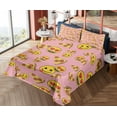 thumbnail image 4 of Ambesonne Emoji Party Fitted & Top Sheet Set with Shams, Funny Pizza Slices Art, Pale Pink Mustard Red, 4 of 5