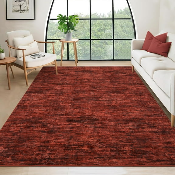 Garvee 8'x10' Modern Abstract Area Rug Solid Rug with Non Slip Rubber Backing, Washable Rug Low Pile Ultra Soft Indoor Carpet for Living Rooms Bedroom Dining Room, Red