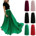 thumbnail image 7 of Women's Bohemian Style Elastic Waist Band Cotton Linen Maxi Skirt Pleated Maxi Skirts Wine,XL, 7 of 7