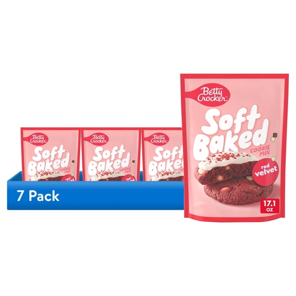 (7 pack) Betty Crocker Soft Baked Cookie Mix, Red Velvet, 17.1 oz