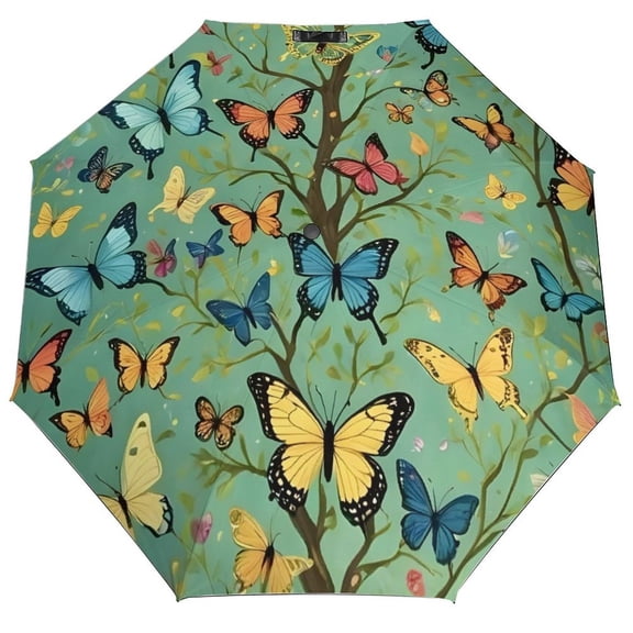 Floral Colorful Butterflies Umbrella for Rain - Portable, Double Layer Automatic Folding Umbrella UV Protection for Rain Car Travel Outdoor Men Women