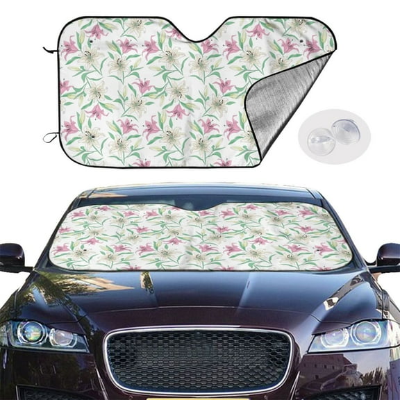 Picia Lilies Flowers Curved Windshield Sunshade Accordion Folding Style Auto Shade for Car Truck SUV Van Blocks UV Ray Sun Visor Protector -Small