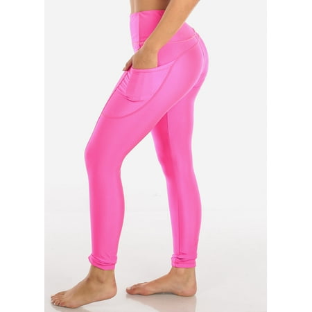 Moda Xpress - Womens Skinny Leggings High Waisted Activewear Hot Pink Workout Leggings 41462C