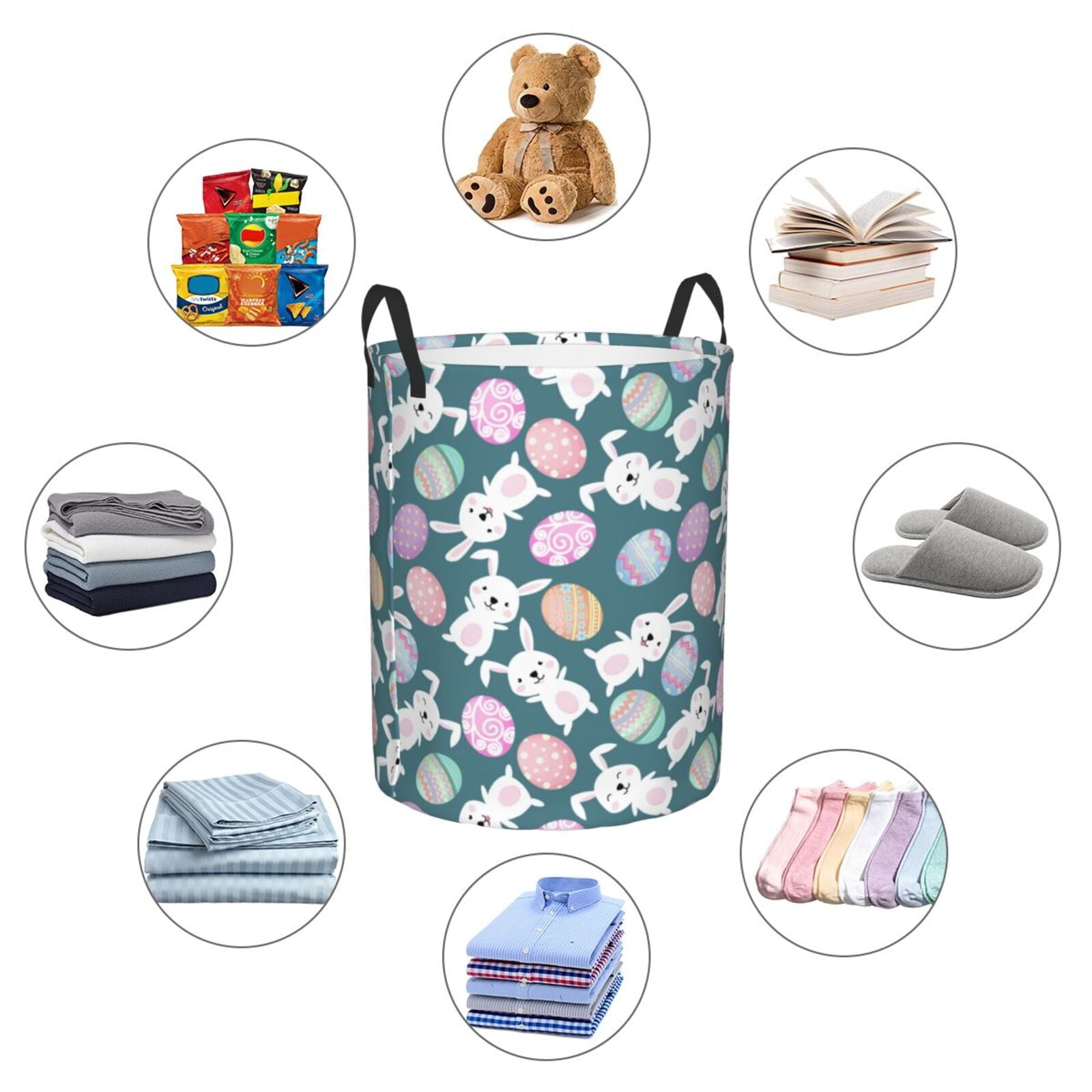 Large Laundry Basket with Handles - Cartoon Cute Rabbit Patterned Egg Kids Baby Dirty Clothes Laundry Hamper for Bedroom Aesthetic