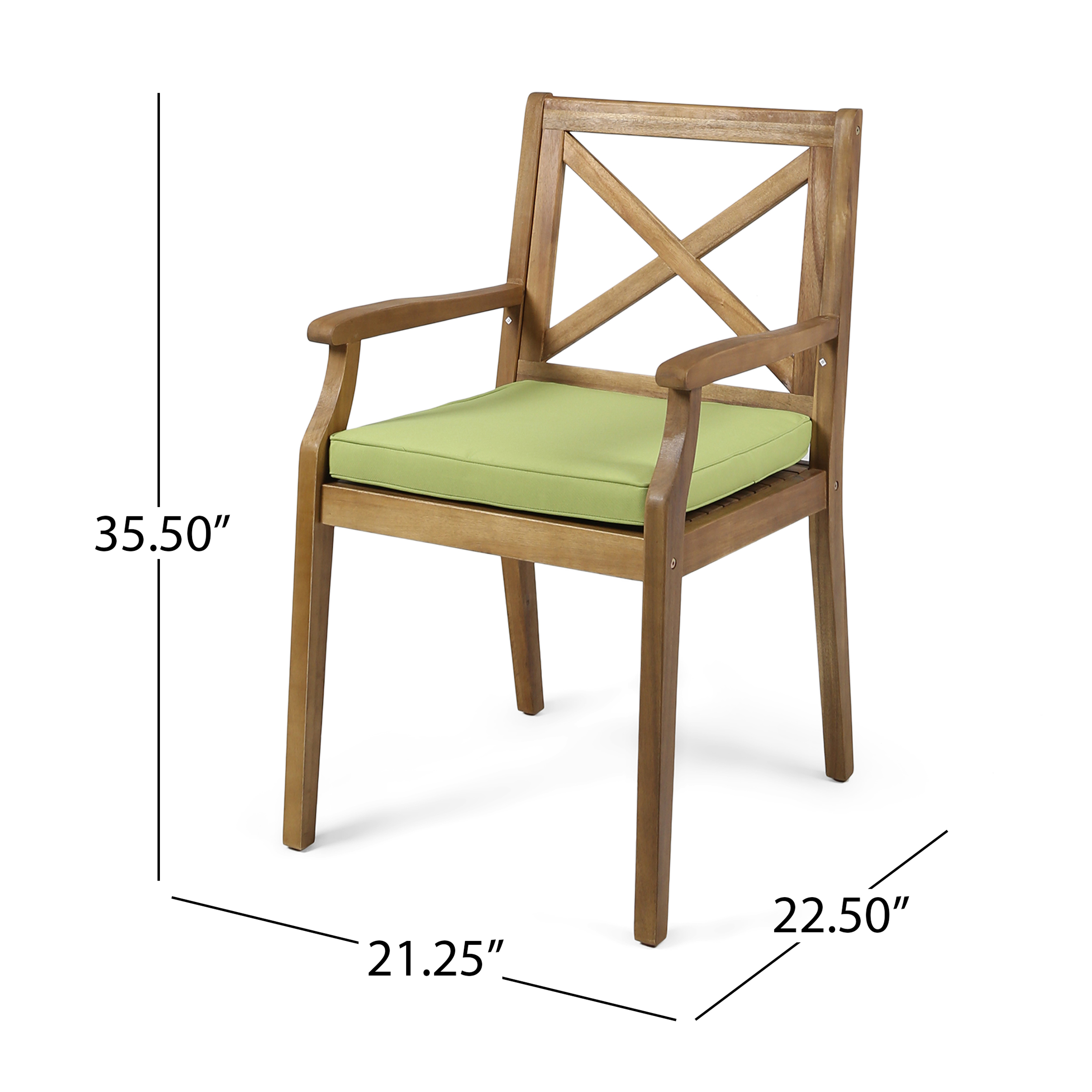 Outdoor Acacia Wood Dining Chair with Cushions, Teak,Green - image 5 of 6