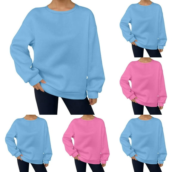Loopsun Womens Winter Tops, Sweatshirts for Women, Women's Loose Casual Solid Round Neck Pullover Sweatshirt Daily Top Pink, XXL